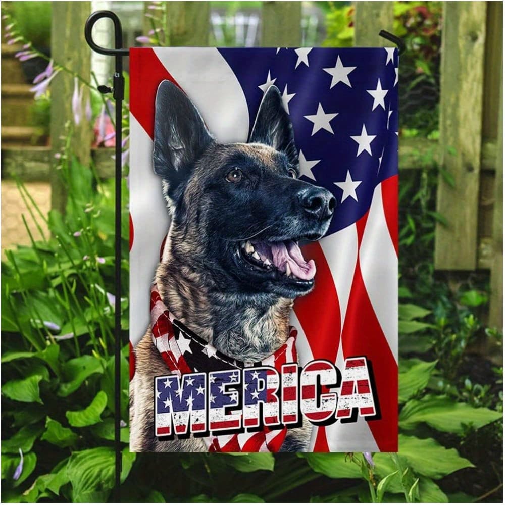 TEMU Malinois Us Day Garden Flag - Durable Burlap, No Pole Included