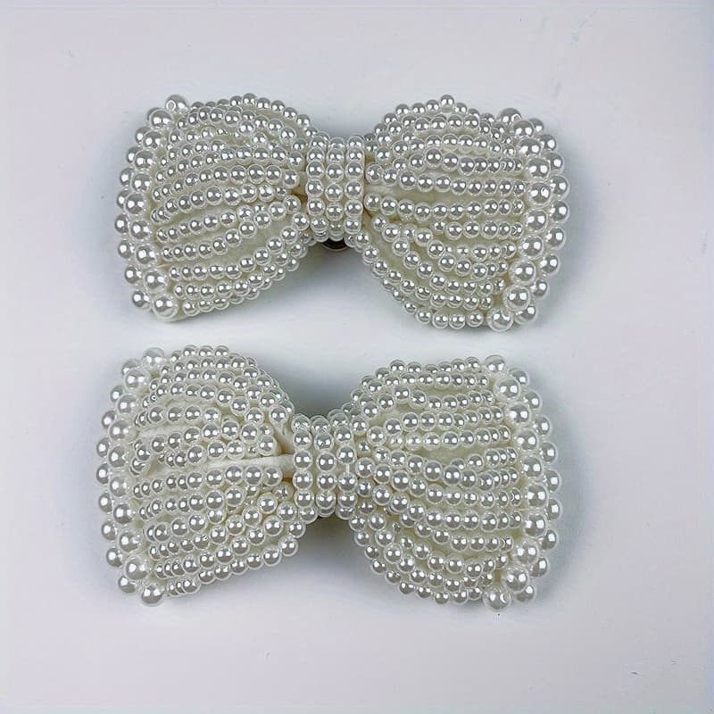 TEMU 2pcs Elegant Pearl Bowknot Shoe Clips - Detachable, Versatile For Footwear & Apparel