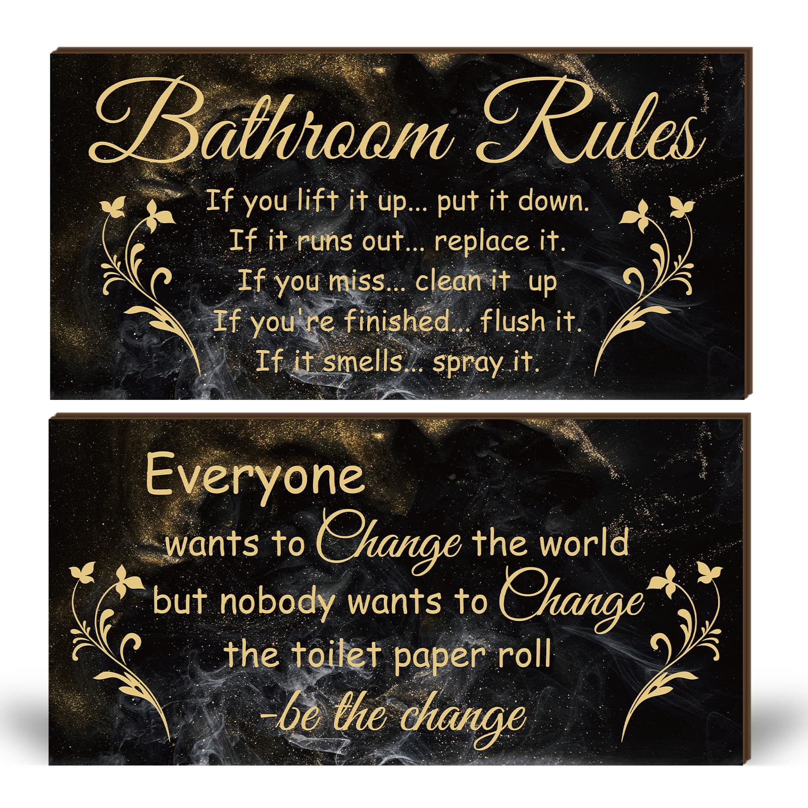 TEMU 2 Pcs Wooden Bathroom Wall Decoration Plaque, Vintage Country Bathroom Rule Decoration Plaque, Elegant Luxury Style, Wall Art Decoration
