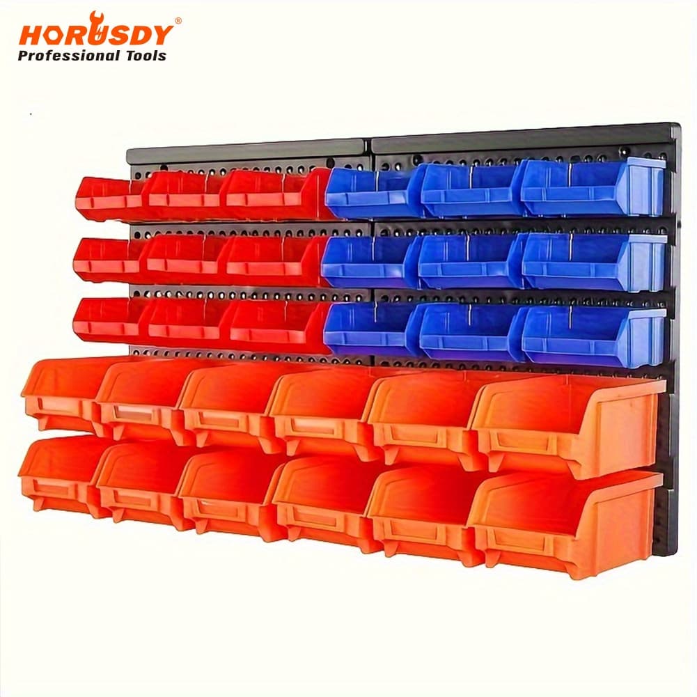 TEMU 30pcs Organizer Garage Tool For Men's Gift, Blue, Orange, Red, Wall Mounted Storage Bins Parts Rack