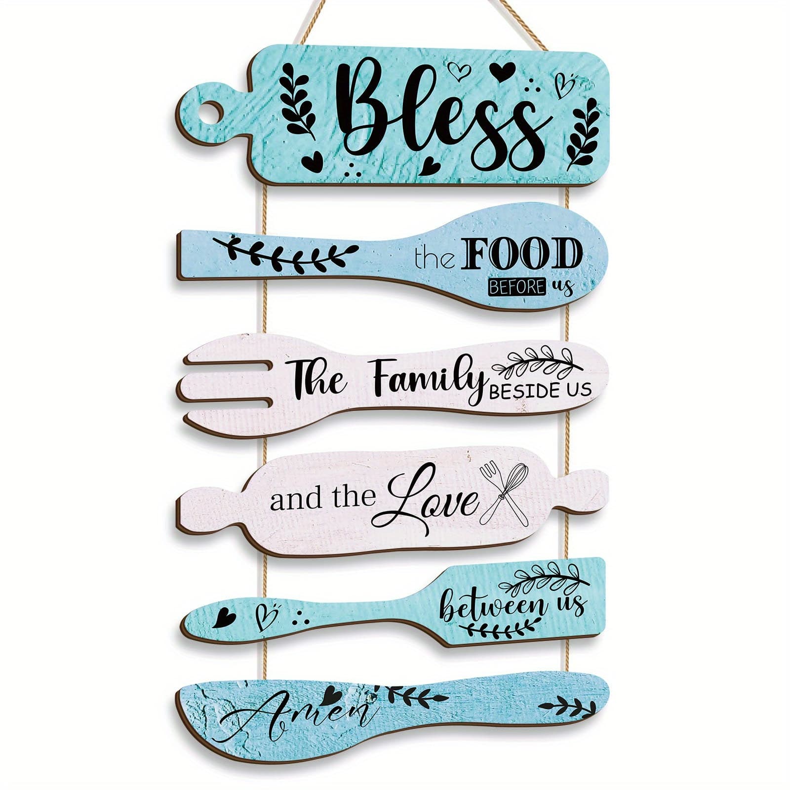 TEMU The Food Before Us Farmhouse Kitchen Wall Decor - Dining Room Decorations Collage Wall Art In Neutral Teal Color - Wooden Rustic 6 Pcs Roped Sign