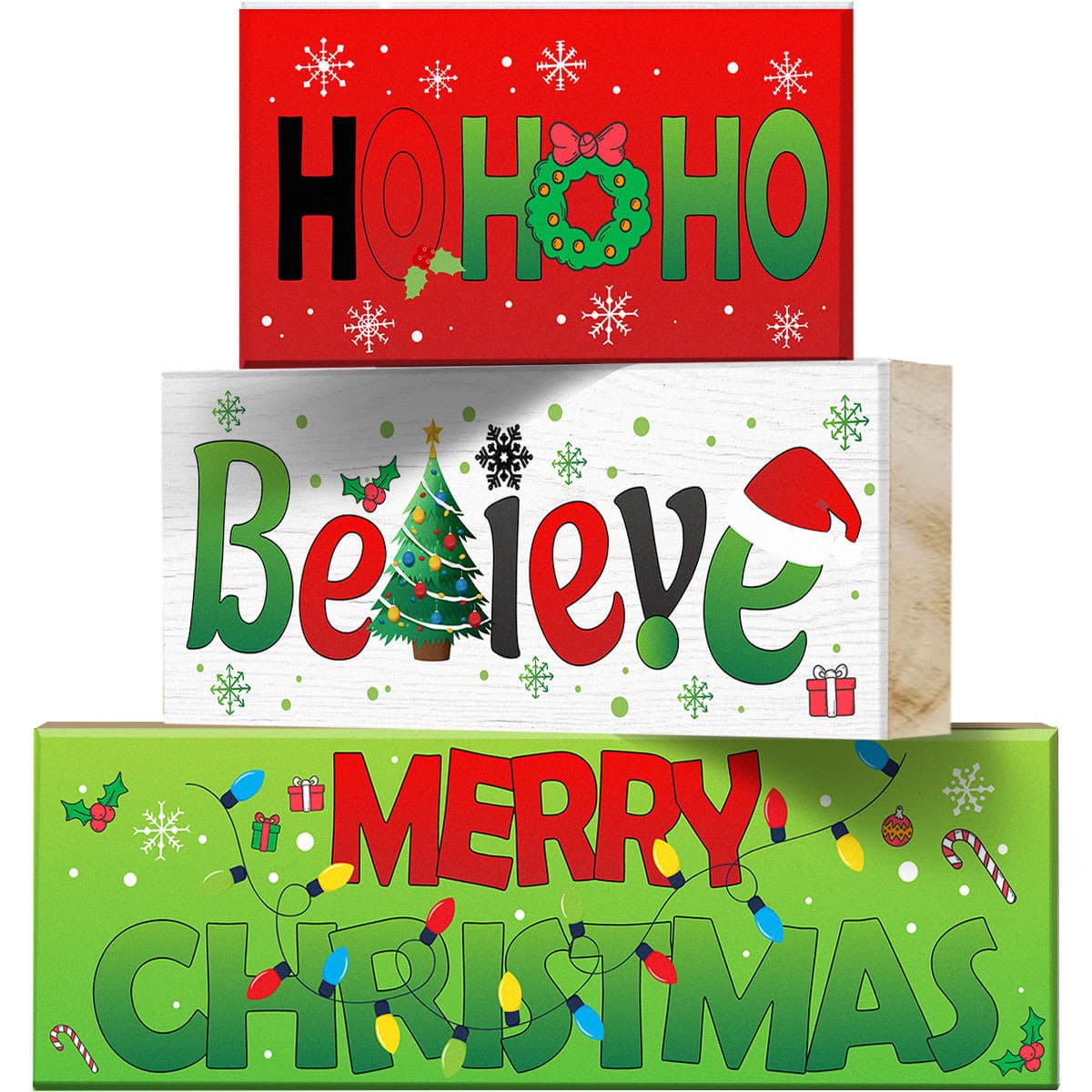 TEMU Set Of 3 Humorous Wooden Signs For Christmas Table Decor Featuring A Christmas Tree Garland Design, Perfect For Tiered Tray Decoration At A Farmhouse-style Christmas Party