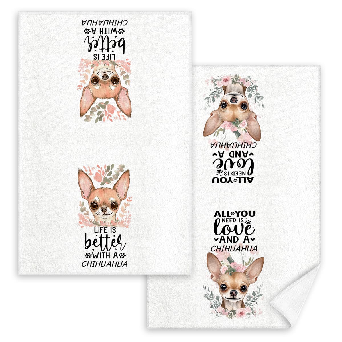 TEMU Flowers Chihuahua Cartoon Cute 2pcs Hand Towels, Printed Kitchen Dish Towel Set, Cleaning Stuff, Kitchen Supplies, Farmhouse Rustic Style Decorative Scouring Pad, Drying Baking Cooking Cloth