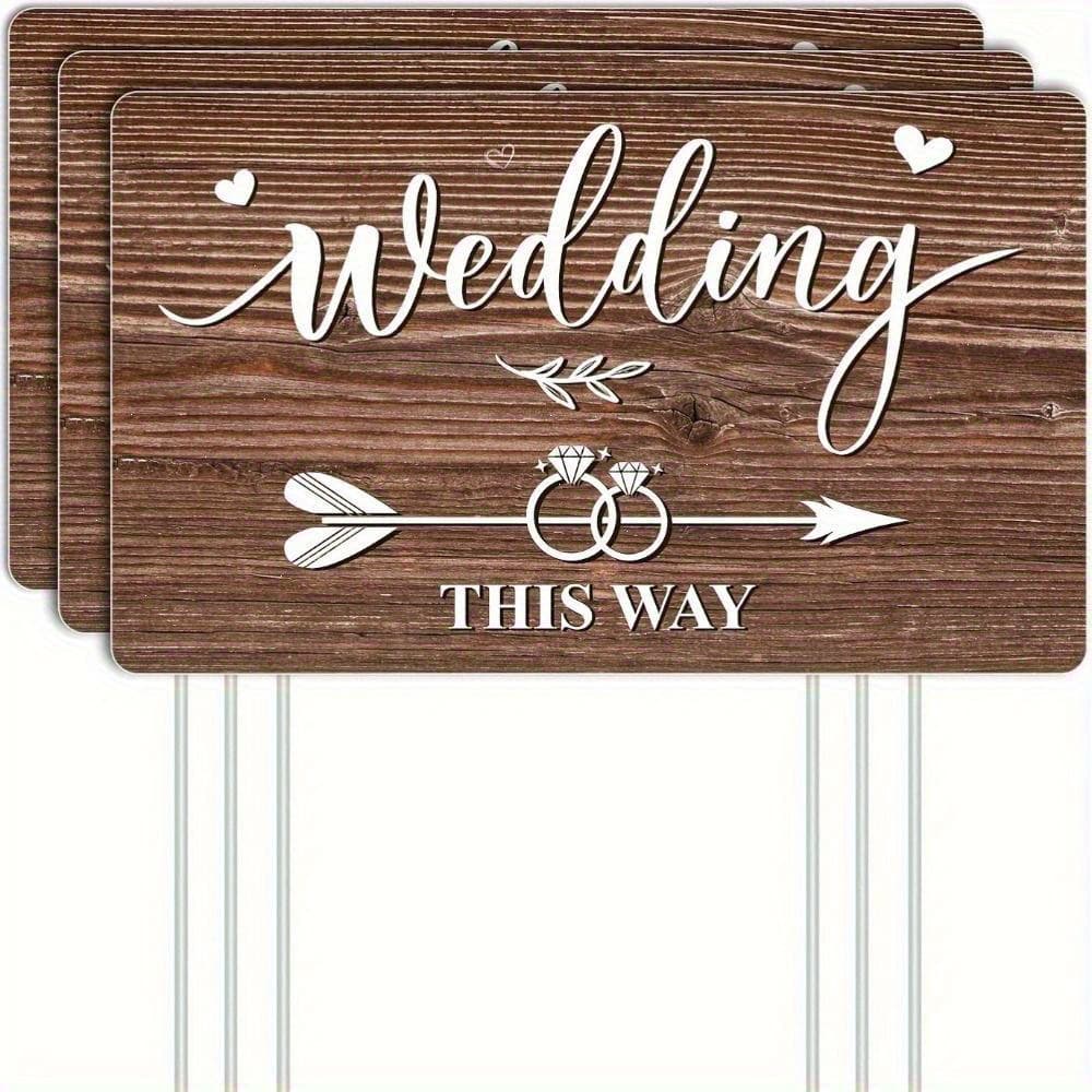 TEMU 3pcs Durable Hollow Board Wedding Signs With Stakes, Printed, Outdoor Lawn And Garden Decorations, Arrow Design, No Electricity Or Feathers Required