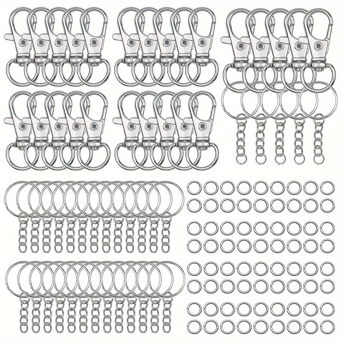 TEMU 200pcs Silvery Keychain Clip Hanging Rope With Rotating Spring Hook Open Jump Ring Keychain Hardware Luggage Accessories