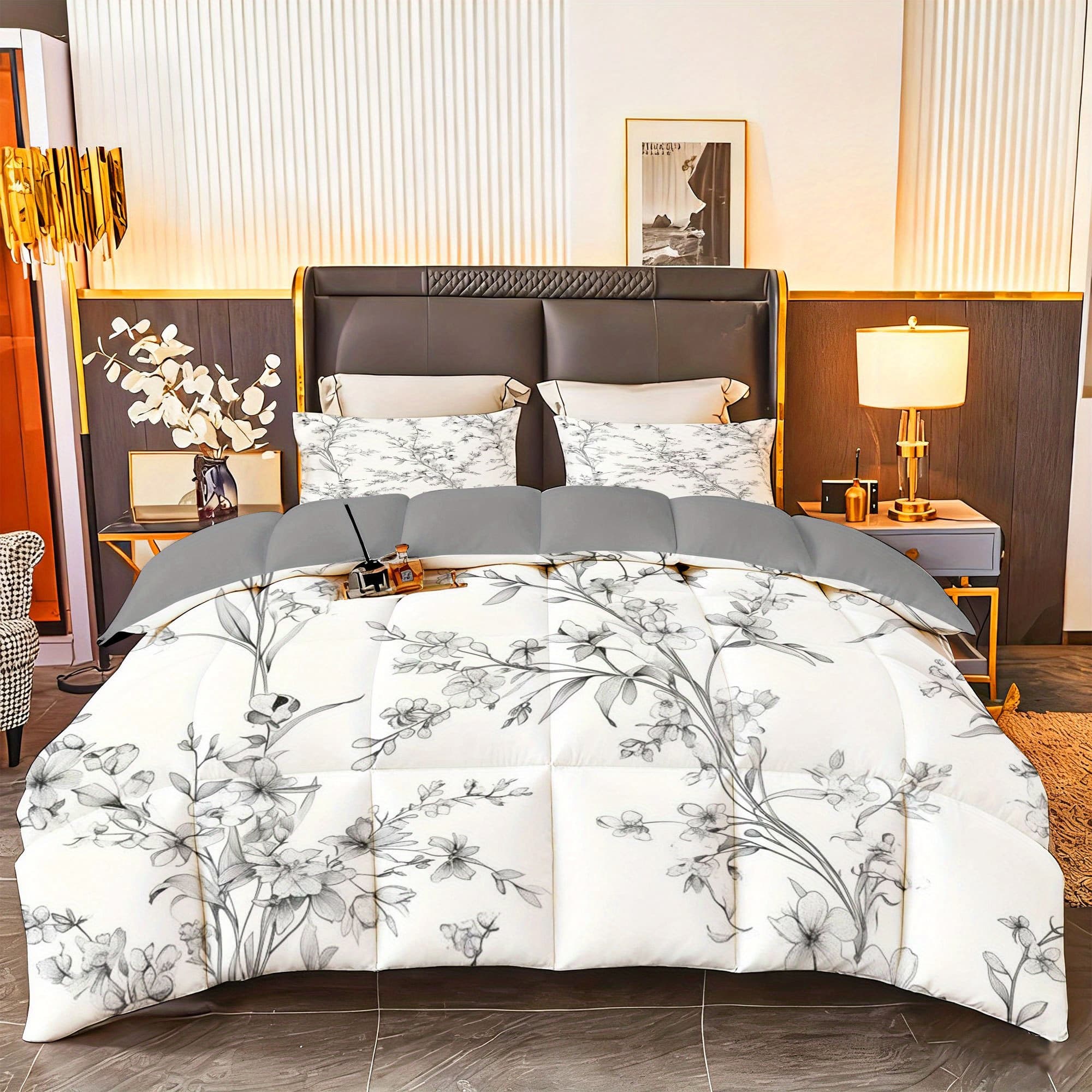 TEMU 3pcs (1 Comforter + 2 Pillowcases) Bedding Set, Soft Microfiber Comforter Set With Floral Pattern, Hypoallergenic & Wrinkle Resistant, Easy - Care, Queen/king/full Size For Bedroom Home Dorm