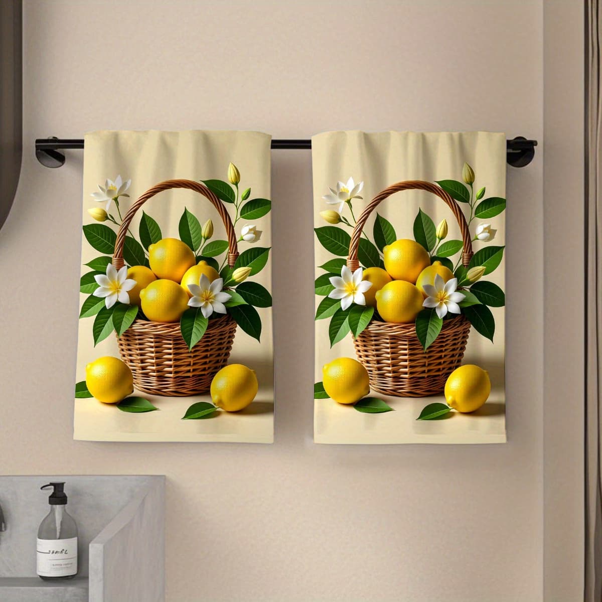 TEMU Flat 2d Design, Of 2, Towel With A Single-sided Print Featuring A Realistic Lemon Pattern. Soft, Comfortable, Durable, And Free From Odors. Ideal For Use In Bathrooms, Kitchens, , And By The Pool