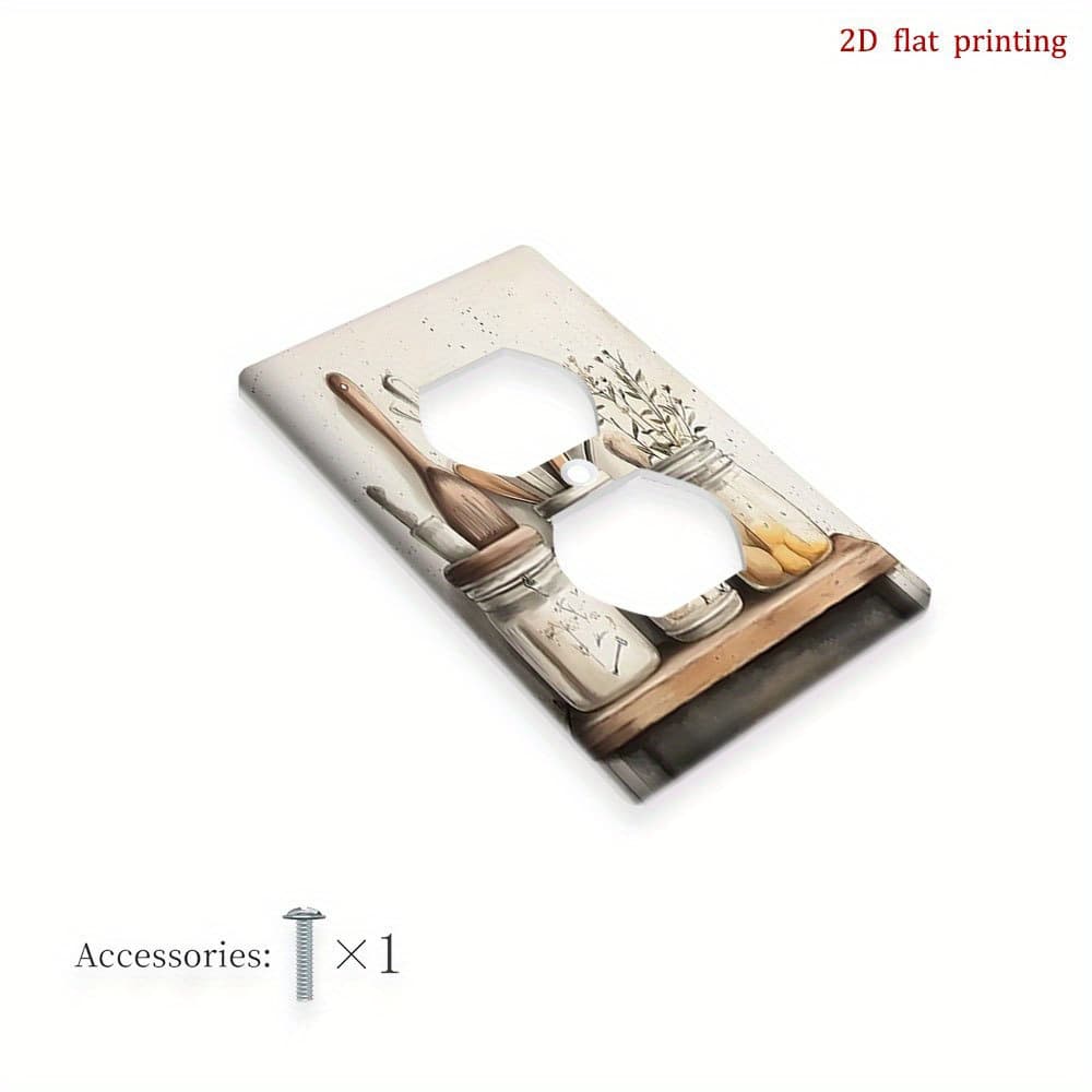 TEMU 1pc 2d Flat Printing Kitchen Utensils Jars Light Switch Cover,versatile,easy To Clean,decorative Wall Plate,for Living Room,kitchen,for All Season, 2d Flat