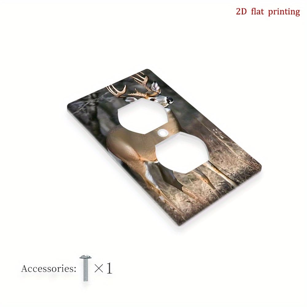 TEMU 1pc 2d Flat Printing Deer Light Switch Cover Plate,outlet Cover Decorative Wall Plate Receptacle For Country Bathroom Decor, 2d Flat