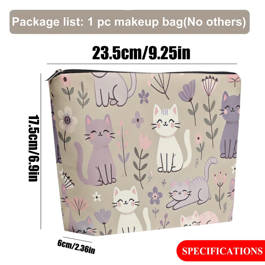 TEMU Cosmetic Bag 1pc, Cute Cats And Flowers Linen Makeup Bag, Foldable & Portable Toiletry Bag, Zipper Closure, Use For , Travel Storage/daily, Gift For , Birthdays, Graduations, Holiday