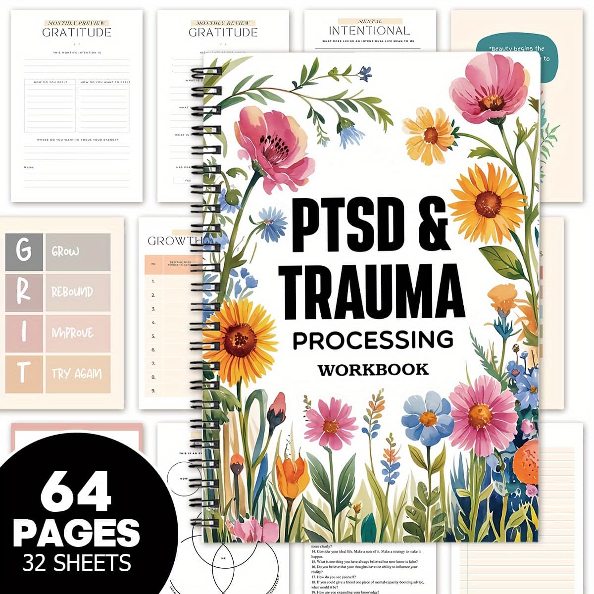 TEMU 1pc Mental Health Composition Notebooks Mindfulness & Self Care Workbook With Mood , Relaxation Guide & Exercises, Paper Cover, Ideal For Graduation, & Father's Day
