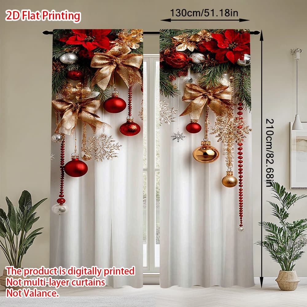 TEMU 2pcs Christmas, Daily Use Decorative Way Curtains, Christmas Rose Golden Festive Printed Pole Bag Design, , Great For Coffee Shop, Office, Bedroom, Kitchen, Living Room, Vacation Home (pole Free)