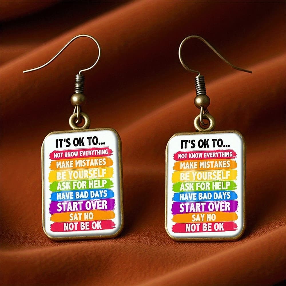 TEMU A Set Of Vintage Square Earrings Featuring Positive, , And Inspirational Quotes, Perfect As A Handmade Gift For