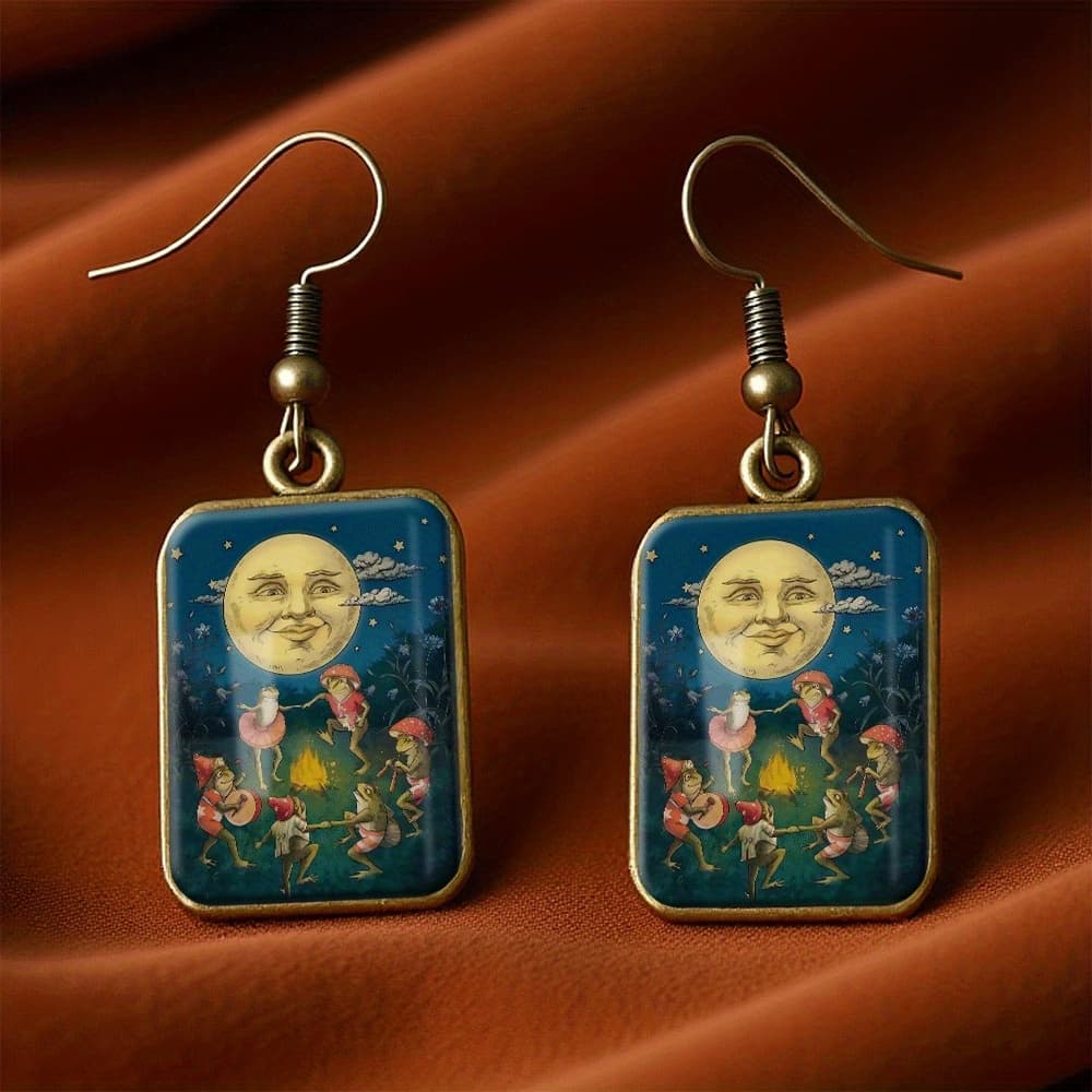 TEMU 1 Pair Handmade Vintage Frog Bonfire Dance Jewelry - Frog-shaped Earrings & Pendant, Rustic Camping-themed Gift For & (multicolor) - Unique For Hobbists), For Teenager