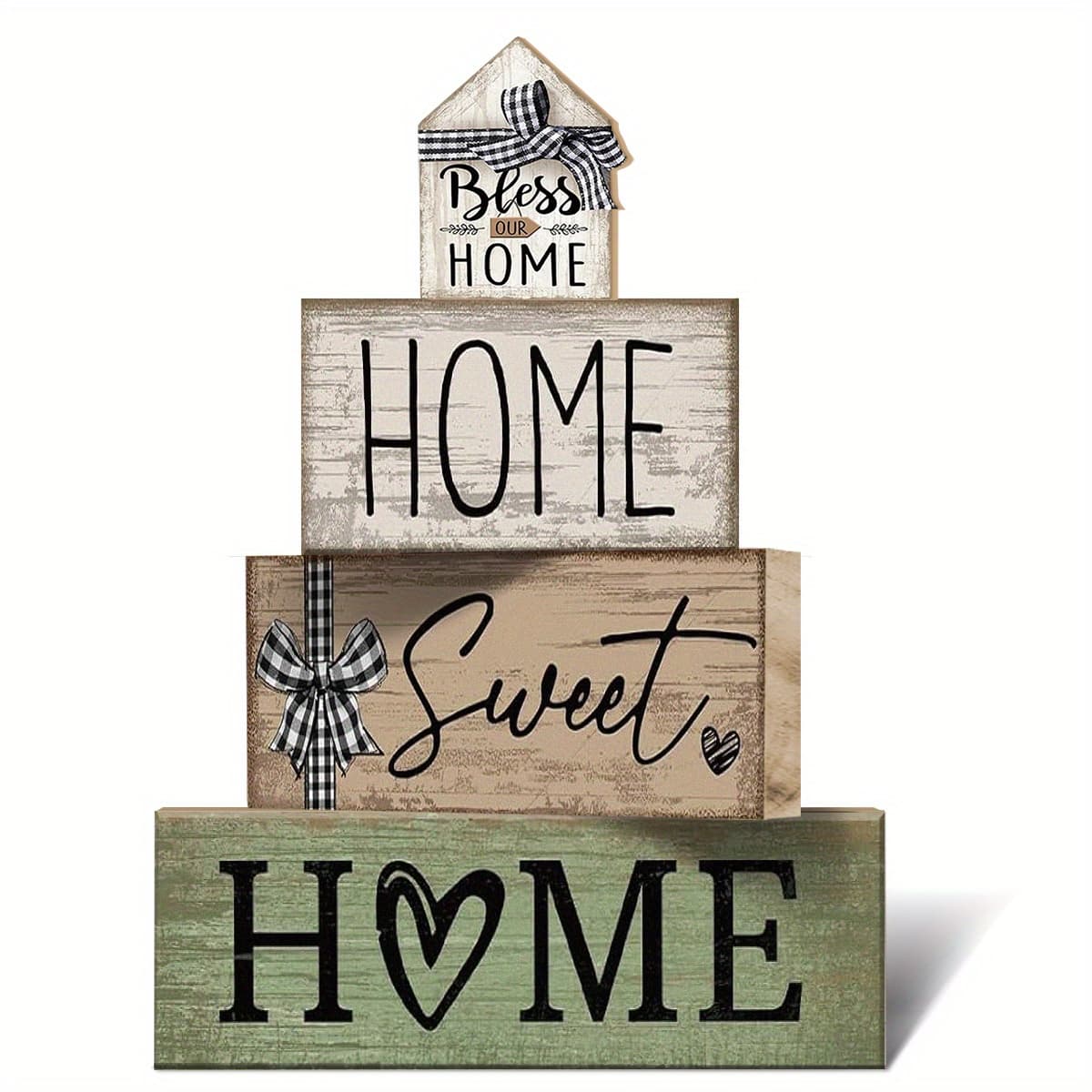TEMU 1 Set Farmhouse Home & Decorative Plaque And Ornaments Set - Rustic Table Centerpiece With Home, Home, Sweet Home, Signs - Christmas, New Year Gifts, Housewarming Party Decorations (no Laser-cut