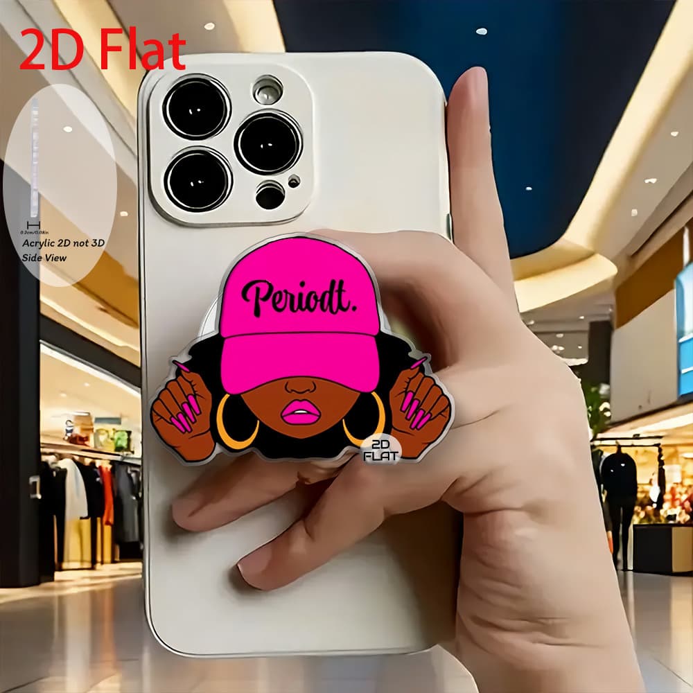TEMU 2d Flat Stylish Fashion Beauty Wearing Hat Acrylic Retractable Mobile Phone Holder, Pop-up Mobile Phone Holder