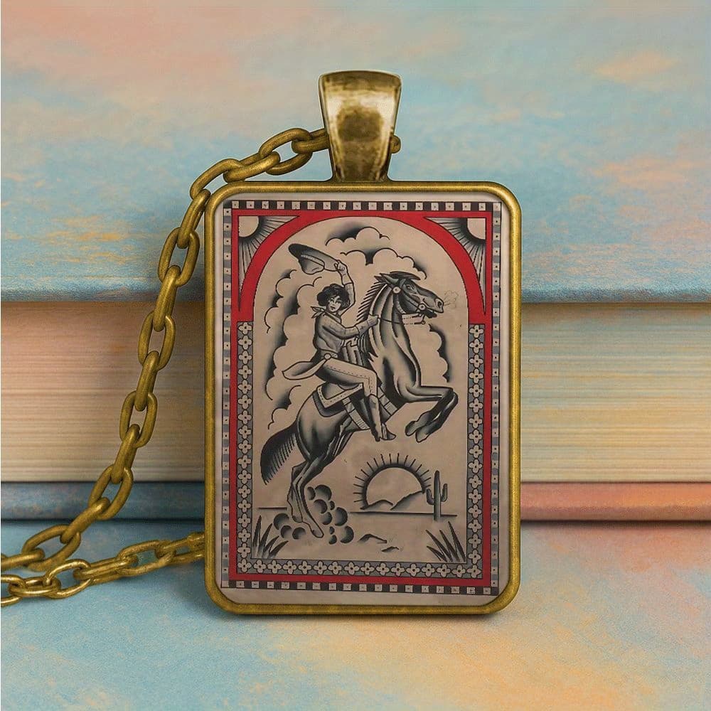 TEMU Western Cowboy Riding Horse Necklace & Keychain - Vintage Western Pendant, Horse & Cowboy Jewelry Gift For Men &, Cowboy-themed Accessory For Ranch, (ideal For Keys, Bags)
