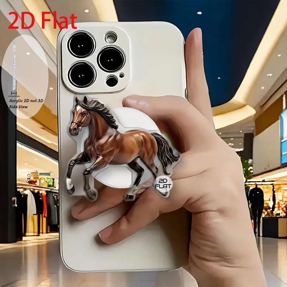 TEMU 2d Flat, 2d Flat Fashionable Horse Running, Unique Acrylic Retractable Phone Holder, Pop- Stand, 2d Flat Design, 2d Flat Design, 2