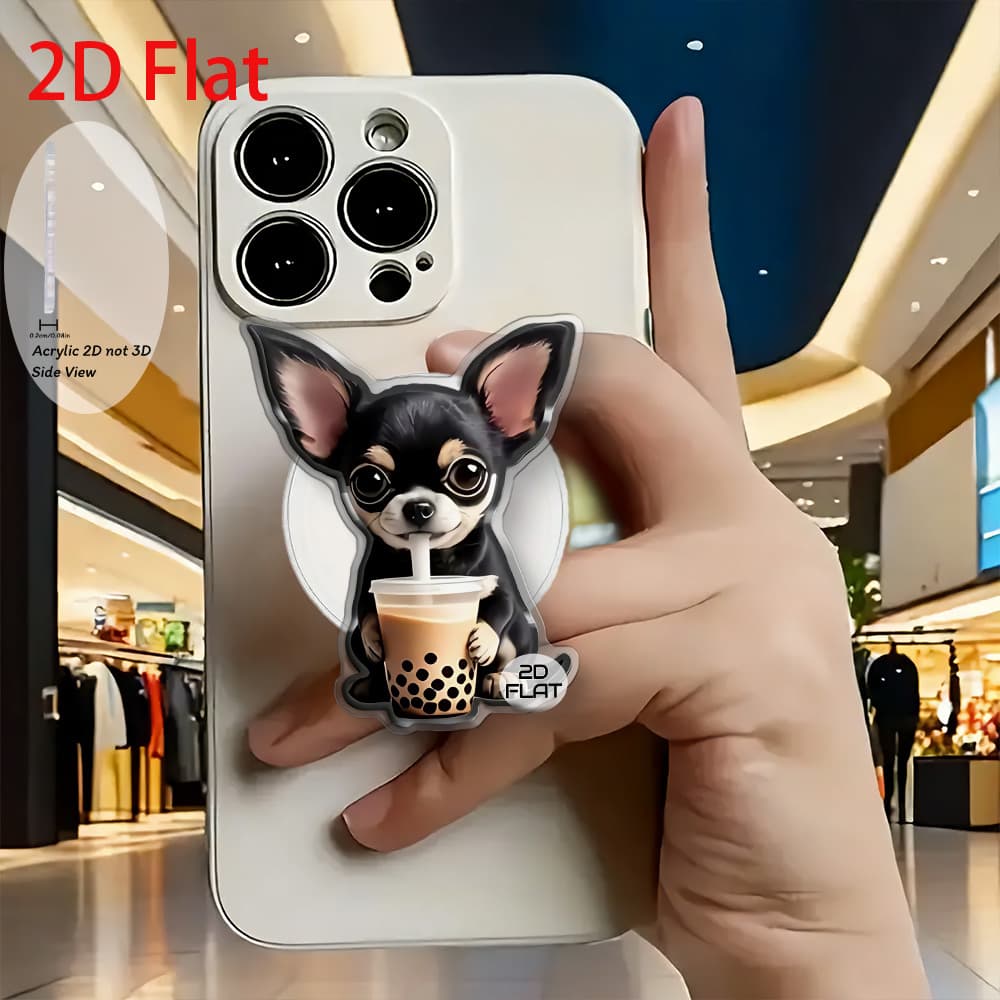TEMU 2d Flat Drinking Milk Tea Cartoon Acrylic Retractable Mobile Phone Holder, Pop-up Mobile Phone Holder