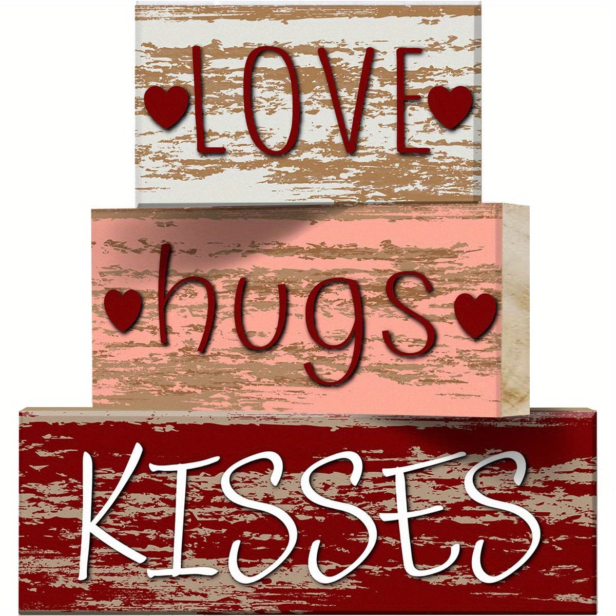TEMU 1 Set Valentine's Day Wooden Block Decor, Retro Love Mini Desktop Decoration Wedding Tiered Tray Decor For Bedroom Living Room Kitchen Party Decor Valentine's Day Decoration