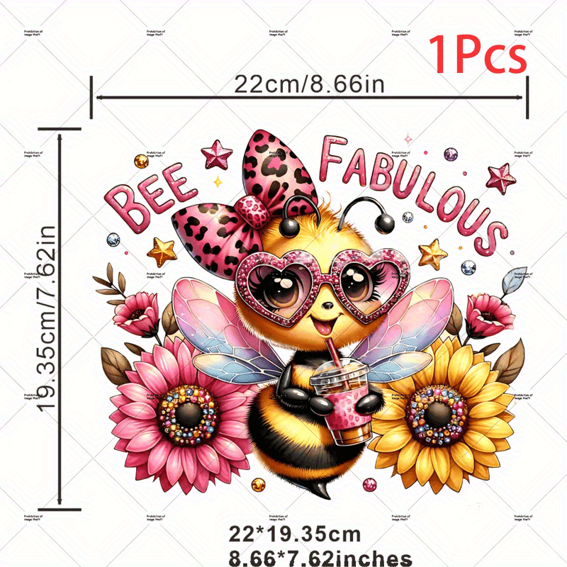 TEMU 1/2/3pcs Cute Bee & Pink Sunflower Glitter Iron-on Patches Suitable For T-shirts, Bags, Hats, Pillows - Girls' Clothing Accessories With Bee & Sunflower Design, Machine-washable Transfers