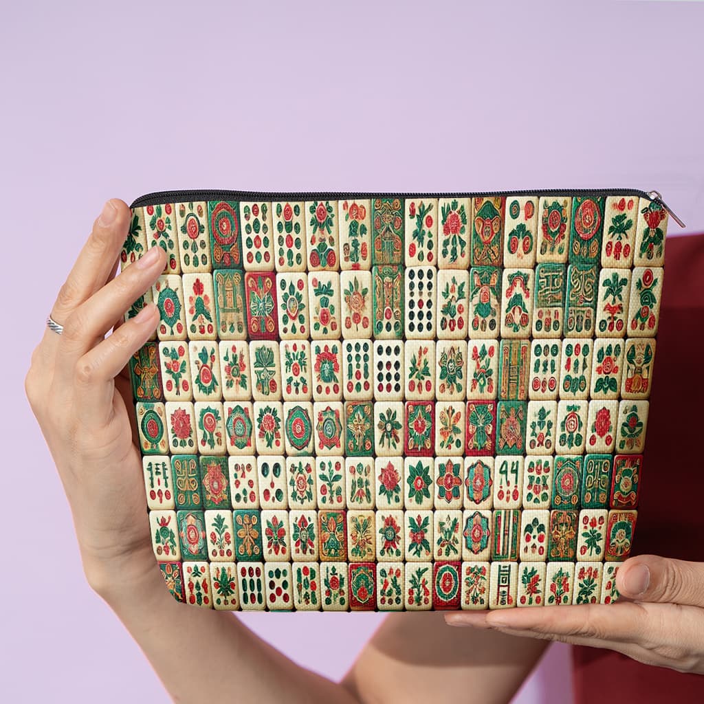 TEMU Cosmetic Bag 1pc, Hand Carved Mahjong, Stylish Zippered Wallets, Work Snack Bags, Skincare Product Organizers, Double-sided Printed Cosmetic Bags, Student Stationery Organizers, And Holiday Gifts