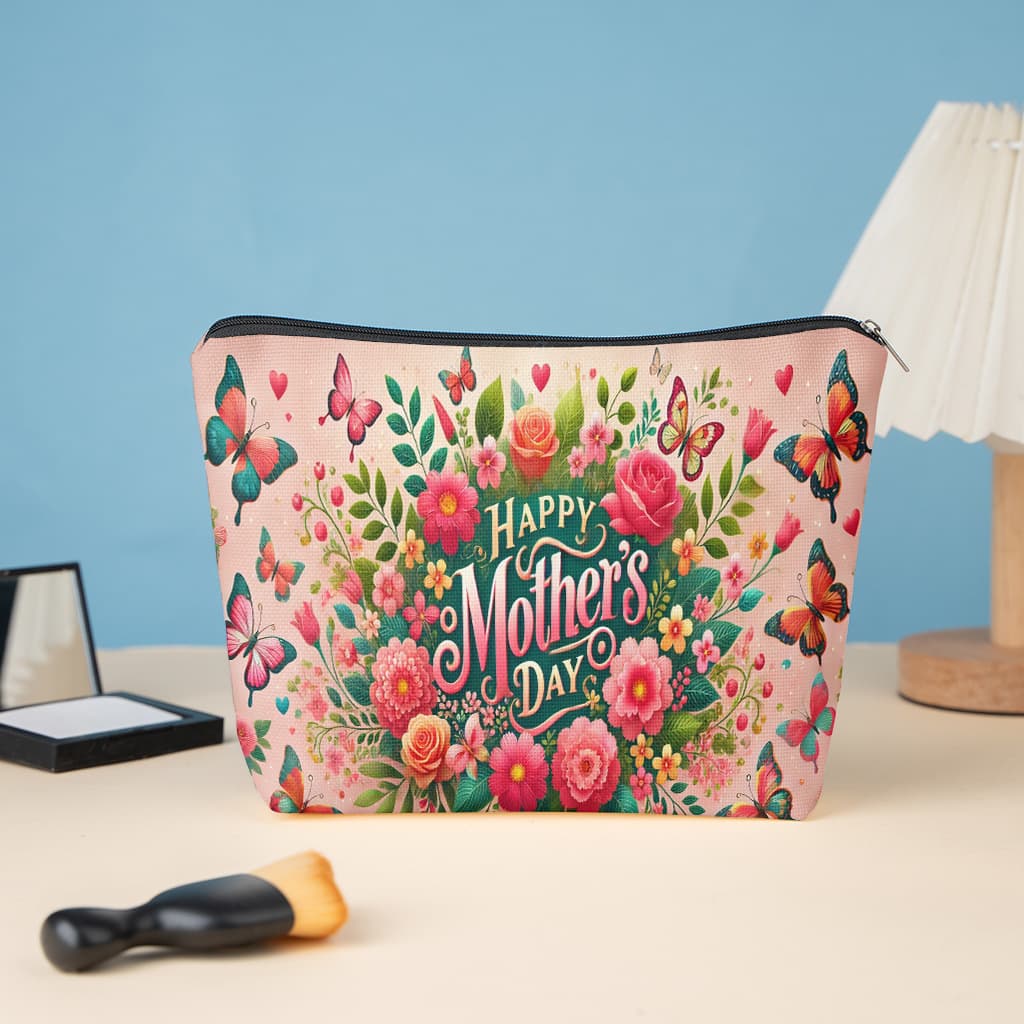 TEMU Cosmetic Bag 1pc, Happy Mother S Day, Stylish Zippered Wallets, Work Snack Bags, Skincare Product Organizers, Double-sided Printed Cosmetic Bags, Student Stationery Organizers, And Holiday Gifts