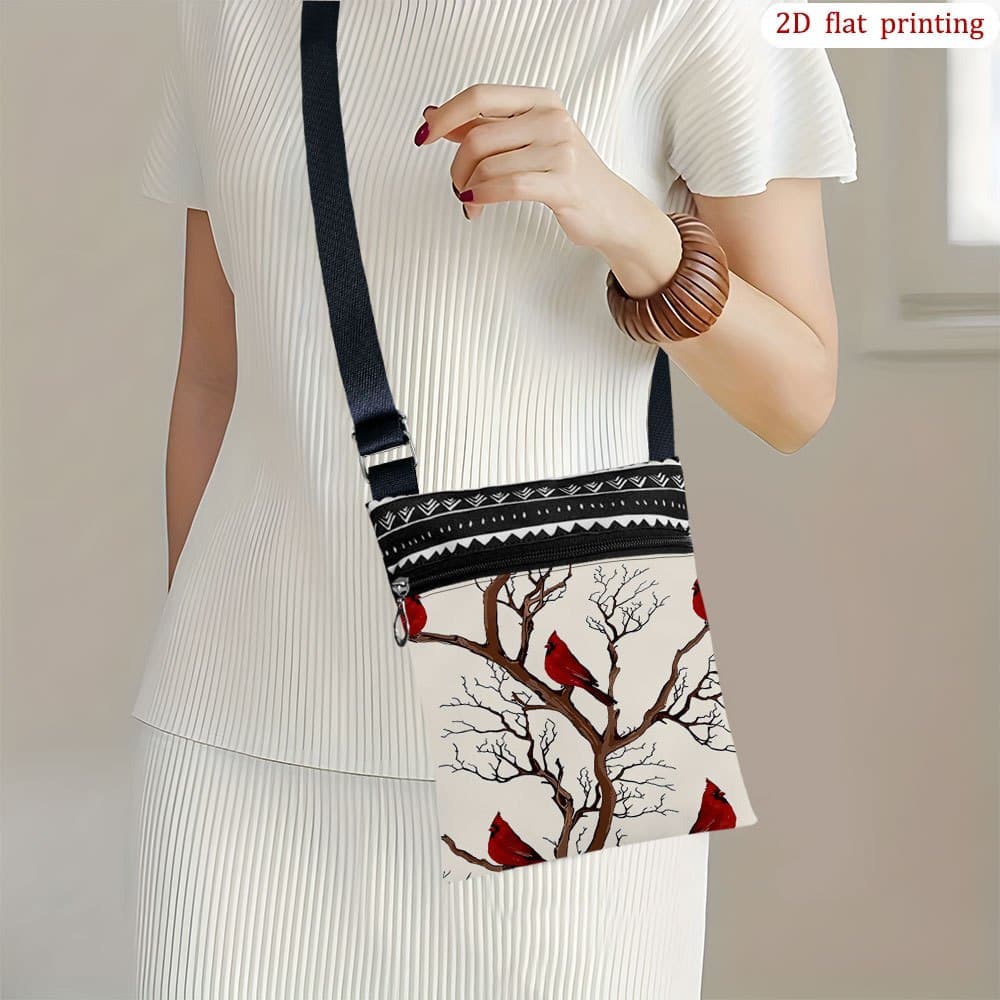 TEMU 1pc Red Print Crossbody Bag - Lightweight Phone Purse With Adjustable Strap, Zipper Closure, Casual Handbag Suitable For Outdoor, Commuting, Bridal Shower Gift, 2d Flat