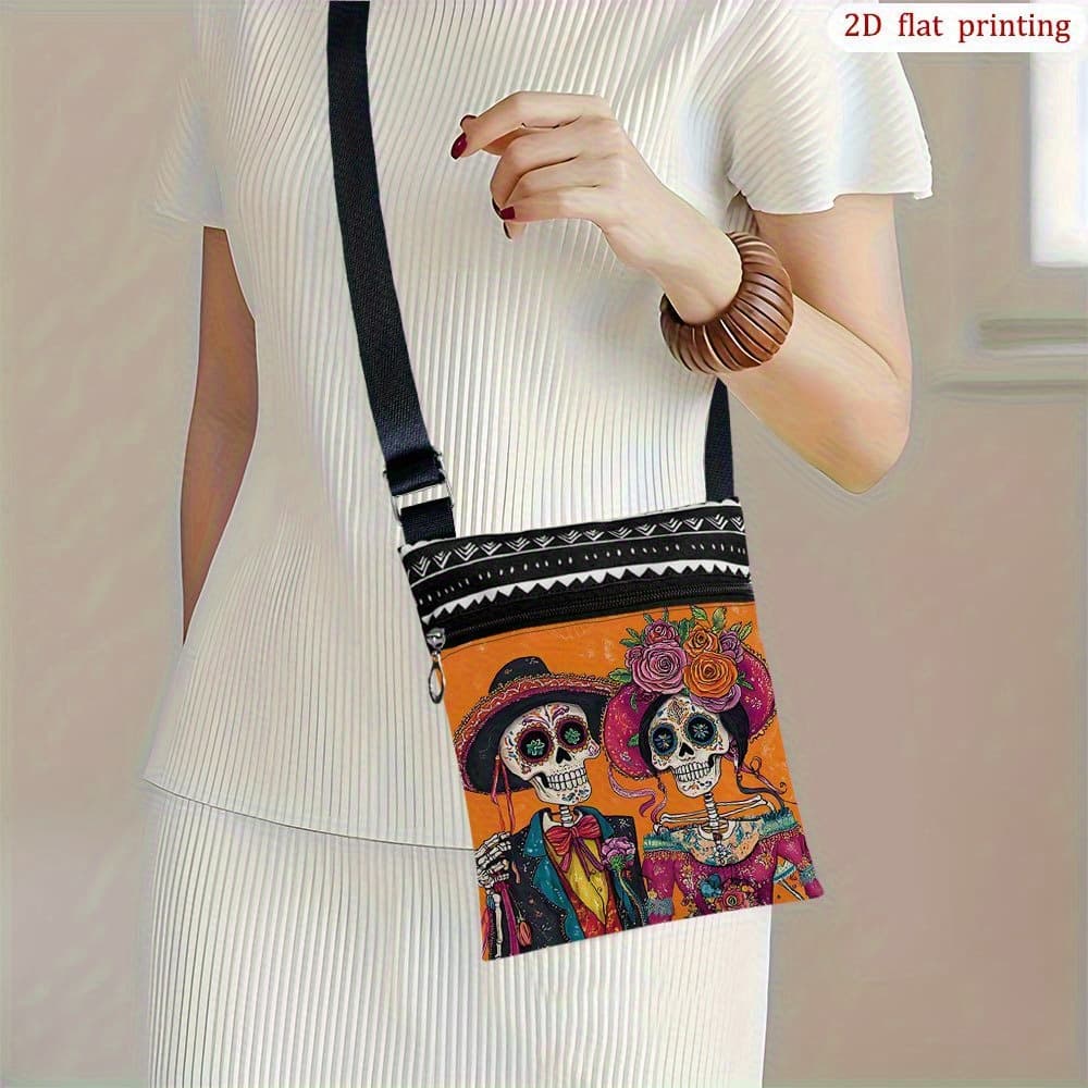 TEMU 1pc & Unisex Mexican Crossbody Bag - Print, Adjustable Strap & Zipper Closure, Small Phone Purse For Casual Outfits, Parties, Festivals (vibrant , Durable), 2d Flat