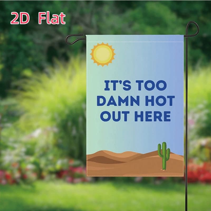 TEMU 1pc Summer Fun Garden Flag- With ' Too Hot Here' Text, Cactus And Sunlight Illustration, Outdoor Home And Garden Decoration, Outdoor Patio Decoration 2d Flat
