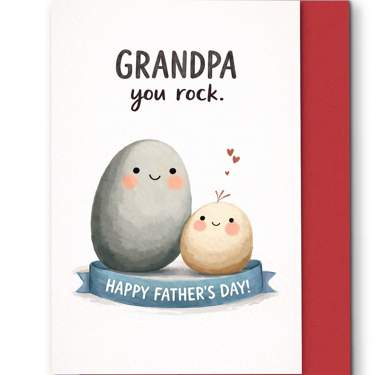 TEMU 1pc Adorable Grandpa Father's Day Greeting Card, Text "grandpa " And "happy Father's Day", 2 Characters With Hearts, Best For Grandfathers, Cute Watercolor Style With Illustrations