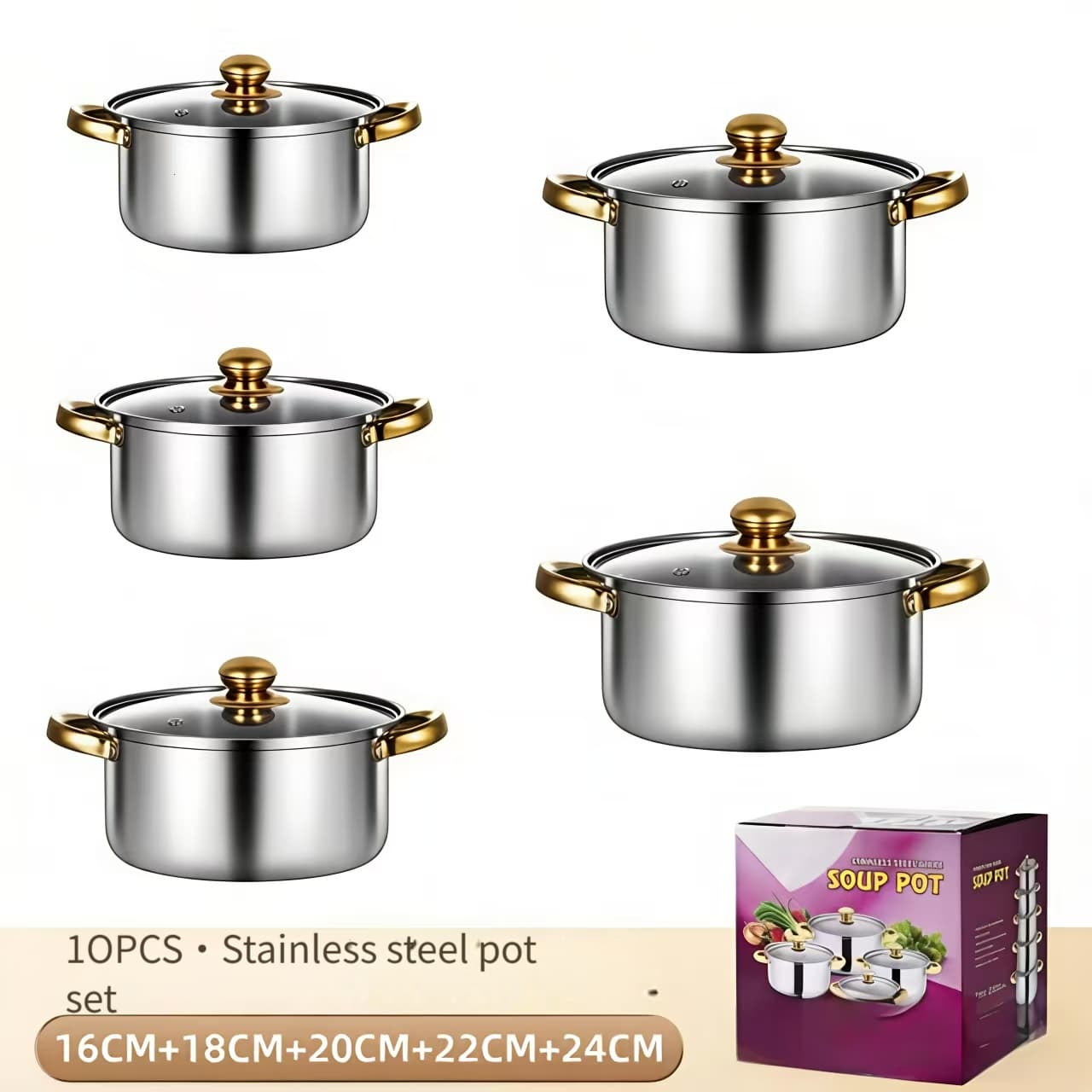 TEMU 10pcs Kitchen Cookware Set, Stainless Steel Cooking Set | Induction Cooker Cookware Set, Suitable For Soups, Pasta, , Camping, Home, Dormitory, And Apartment Use, Compatible With All Stovetops