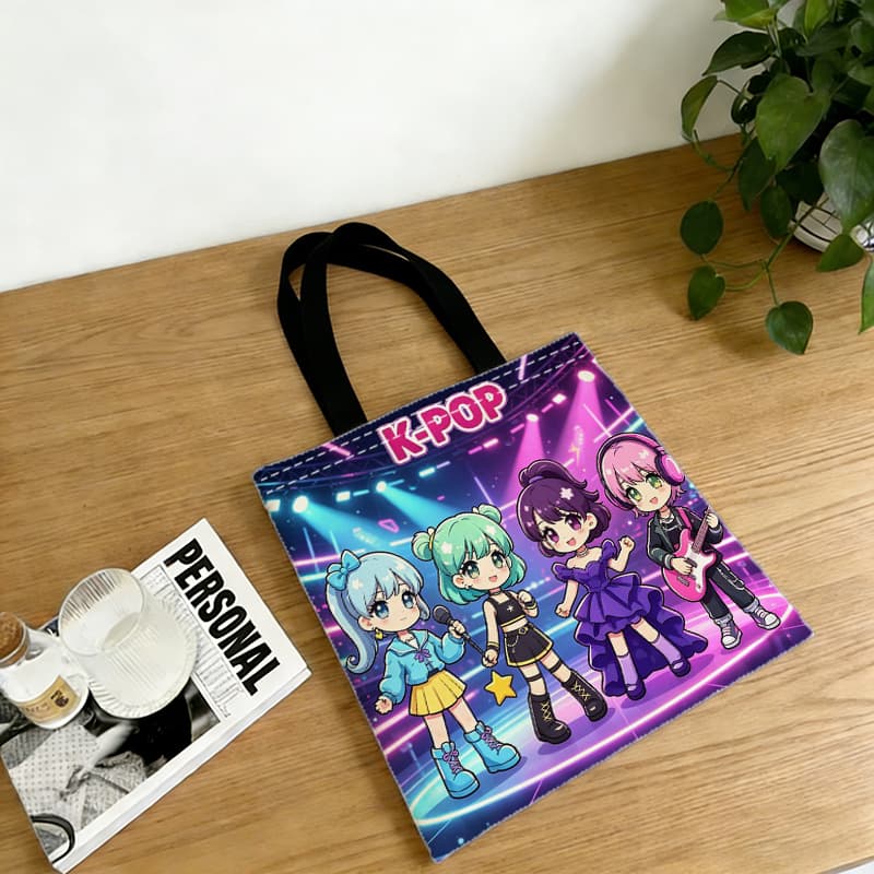 TEMU Neon Stage Group Printed Handbag - Shoulder Bag With Fixed Strap, Large Capacity Printed Tote Bag, 35*40, 2d Flat