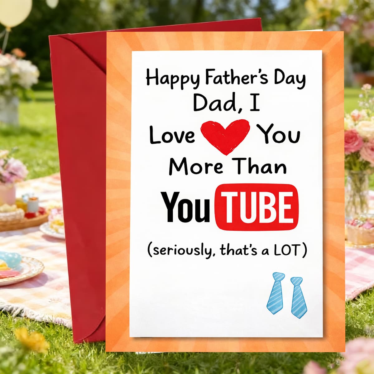 TEMU 1pc Father's Day Greeting Card, White Card With Red Heart And Ties " For Dad I Love You Video", Suitable For Dad Or Husband, Father's Day, Modern Humorous Style Greeting Card