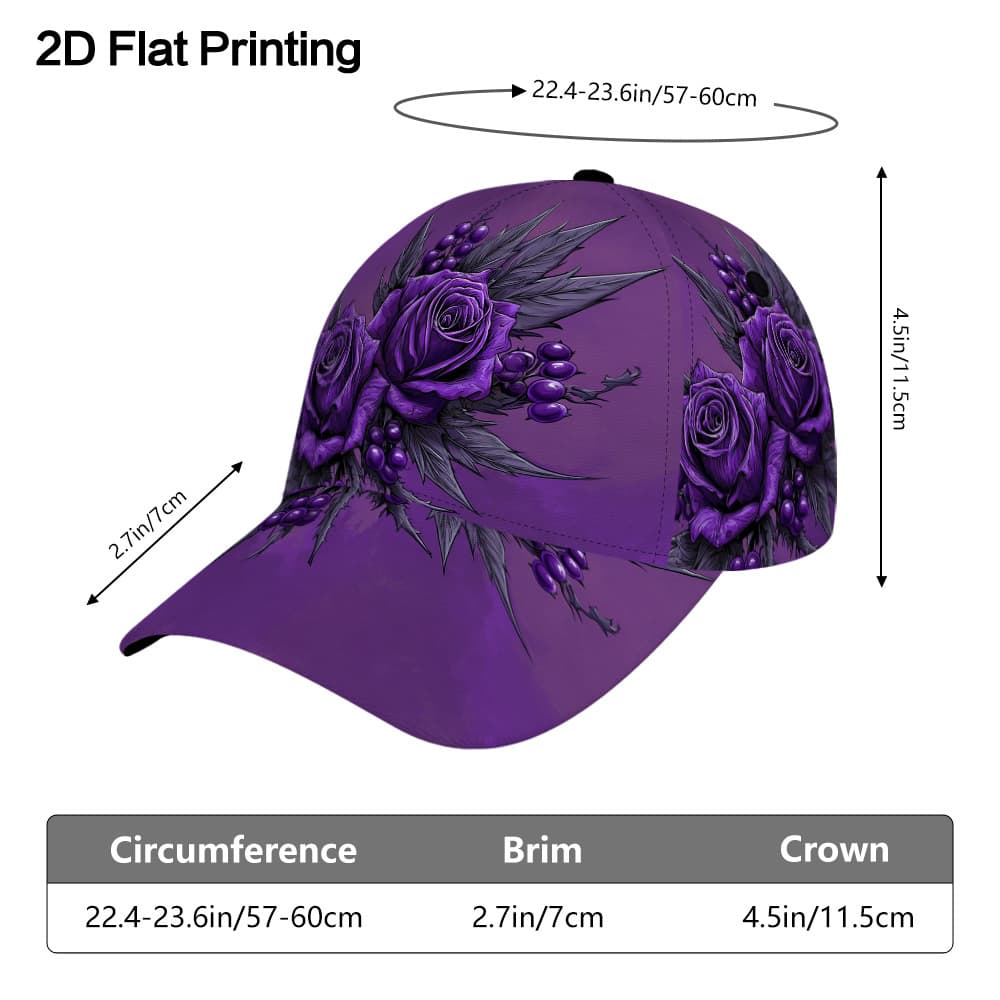 TEMU 1pc Classic Baseball With 2d Plane And Purple Rose Pattern, Lightweight And Comfortable With Adjustable Design, Fashionable Peaked Suitable For Daily Wear And Outdoor Activities, 2d Flat