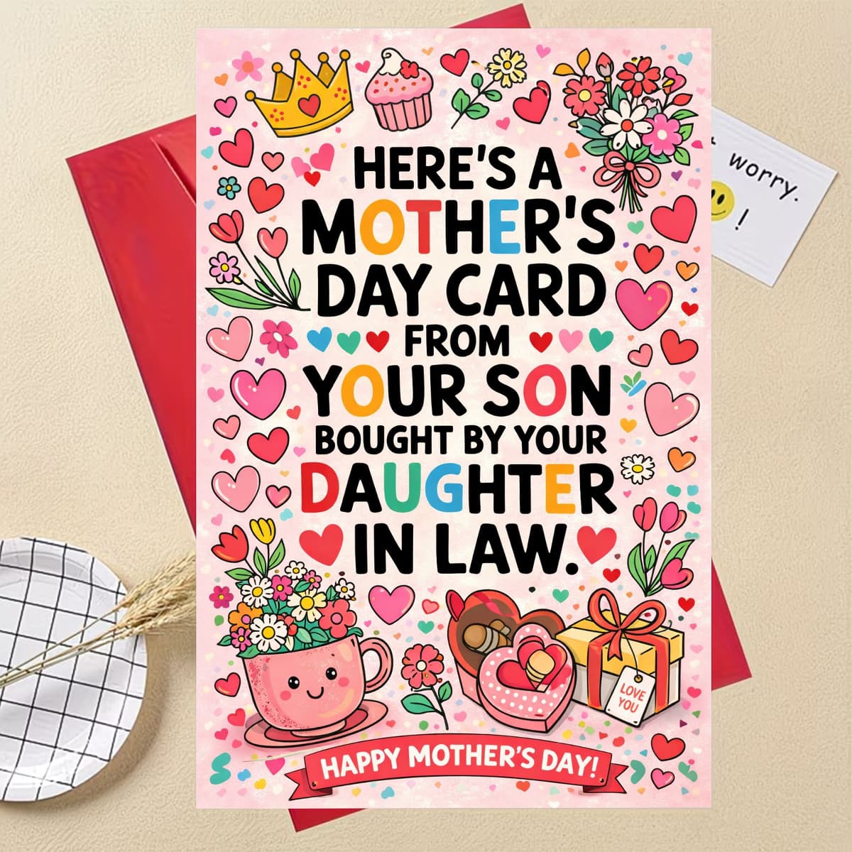 TEMU 1pc Funny Mothers Day Card Creative Humorous Gift Idea Trending Cute For From Son And Wife Premium Cardstock Colorful Print Blank Inside