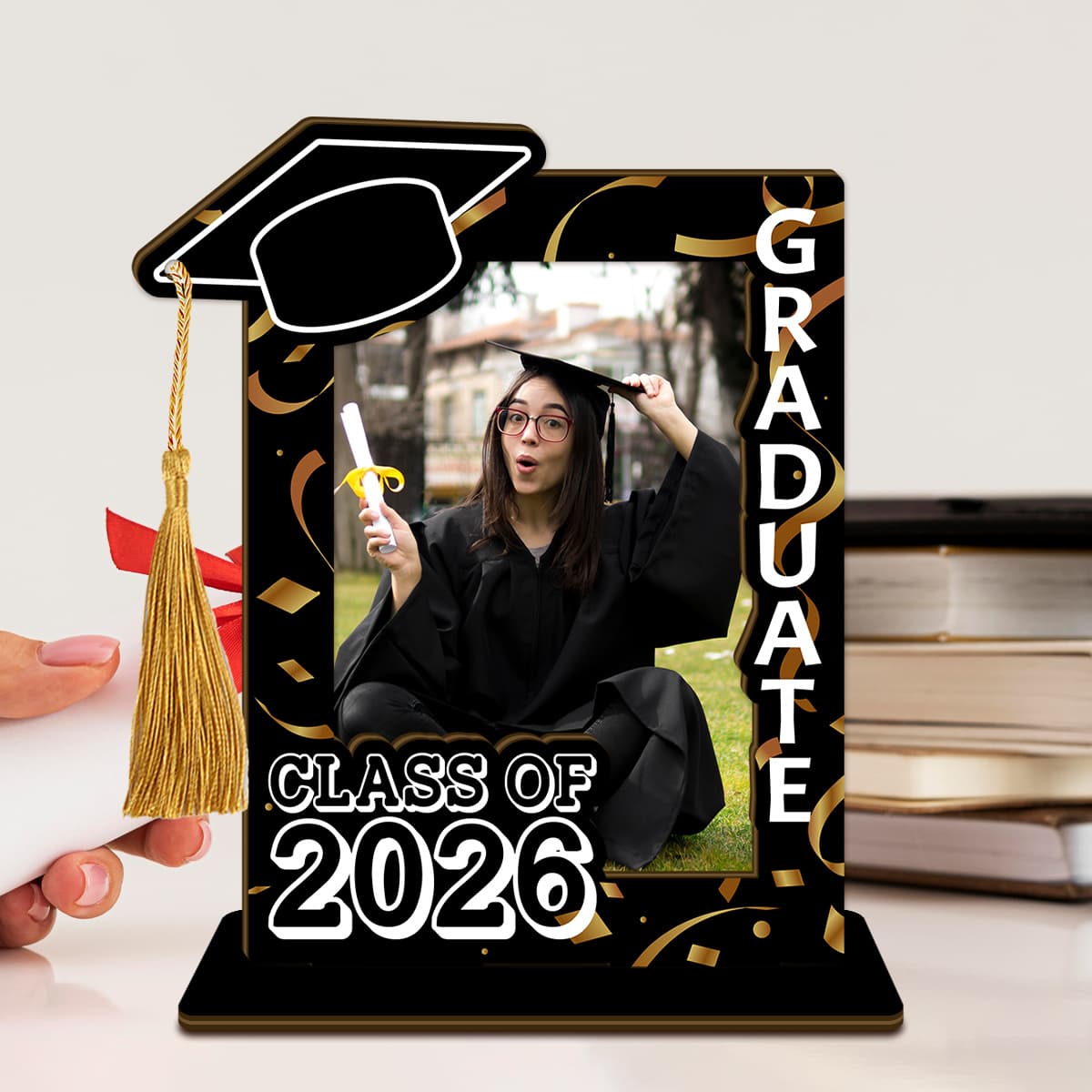 TEMU 1pc Wooden Graduation Photo Frame With Tassel Pendant Class Of 2026, Grad , Sturdy Wooden Frame, Perfect Graduation & Party Gift.