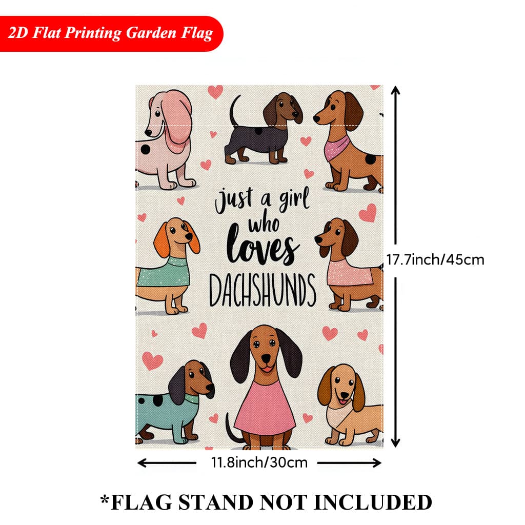 TEMU 2d Flat - 2d Flat - 1pc Dachshunds Lover Cartoon Illustration Garden Flag | Double-sided Printed Linen Outdoor Decor For Home And Garden, Holiday Decoration, 11.8x17.7 Inches, No Pole Included