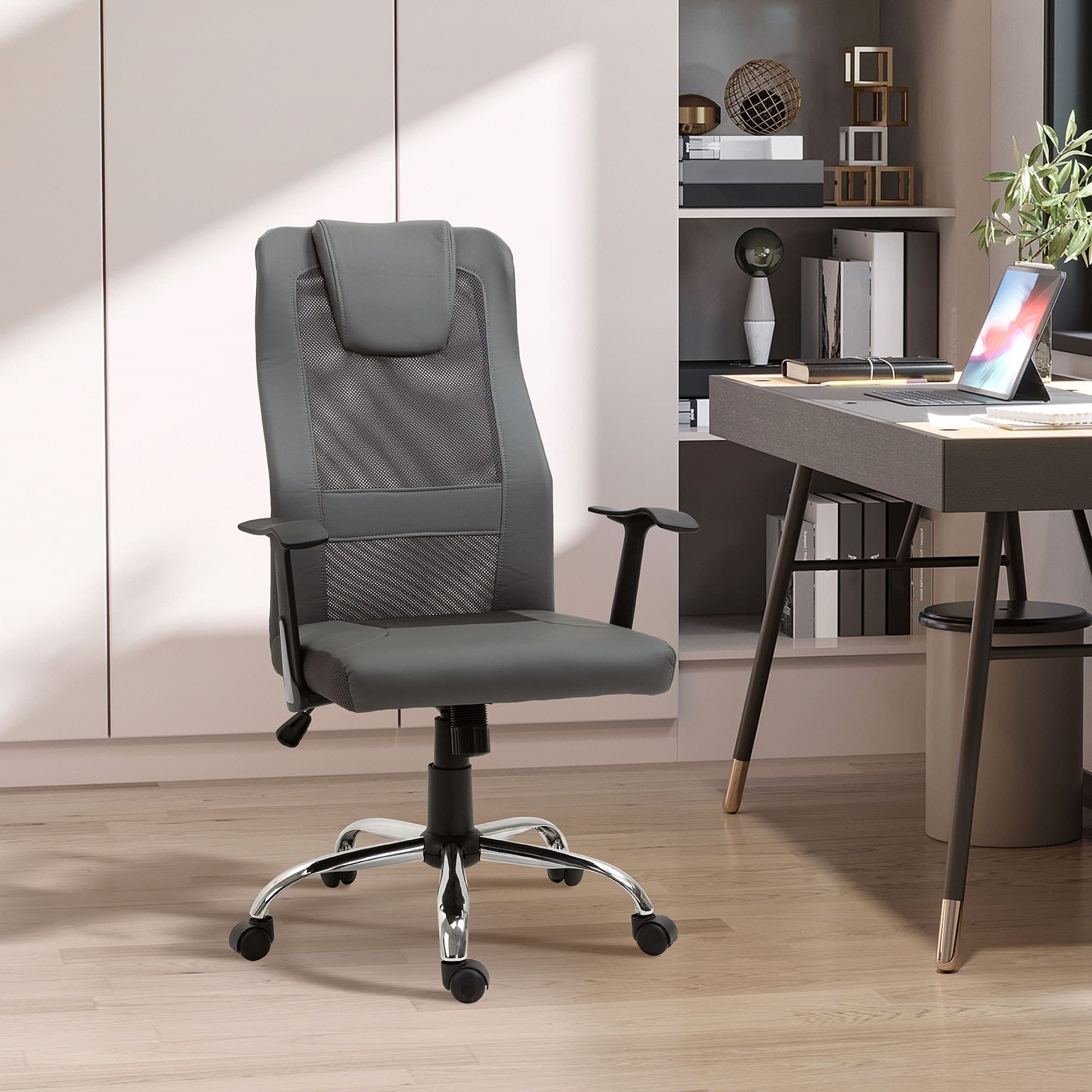 TEMU Vinsetto Office Chair High Back Mesh Ergonomic Computer Desk Seat Thick Padded Headrest With Armrest Office Grey