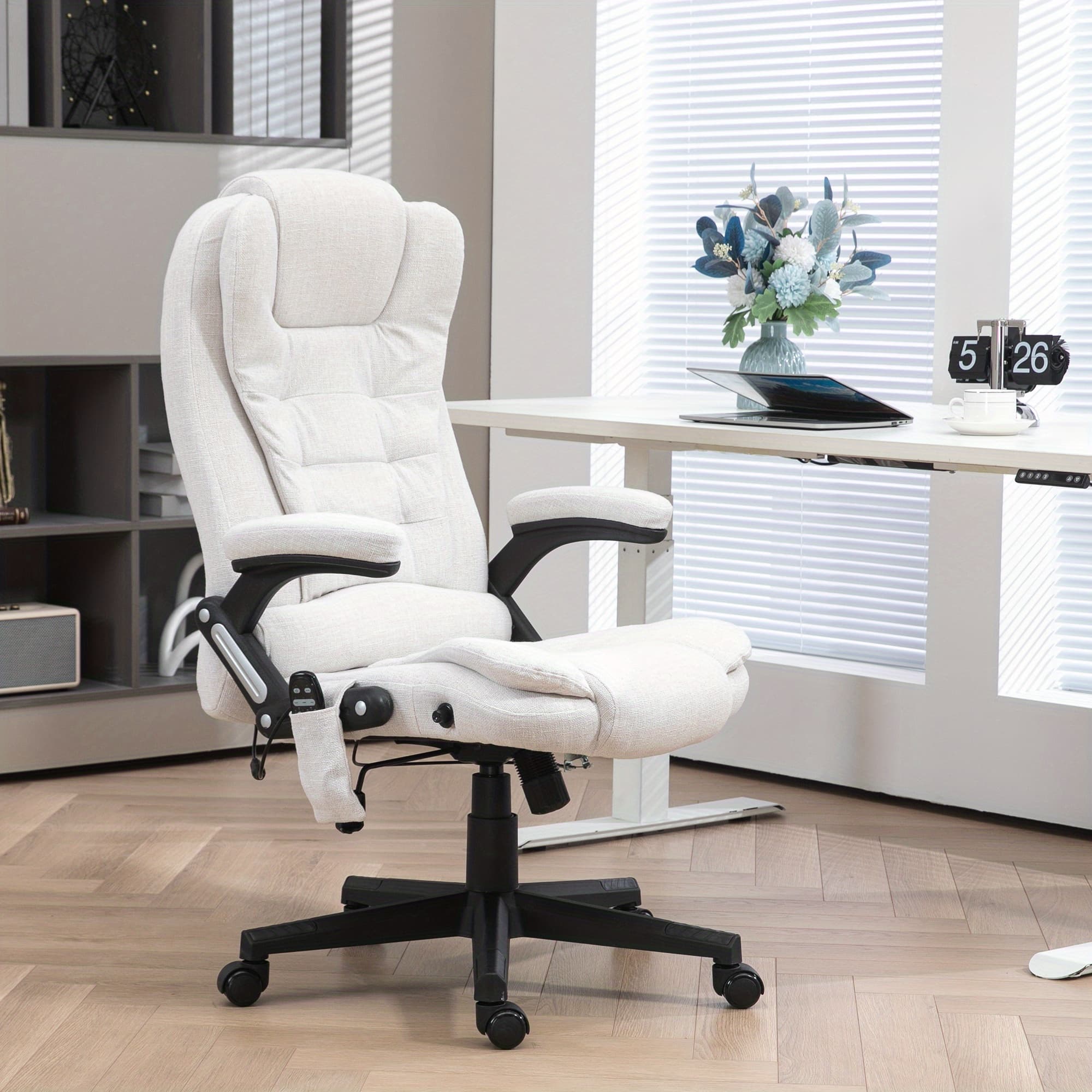 TEMU Vinsetto 6 Point Massage Home Office Chair High Back Executive Chair With Reclining Back, Swivel Wheels, White