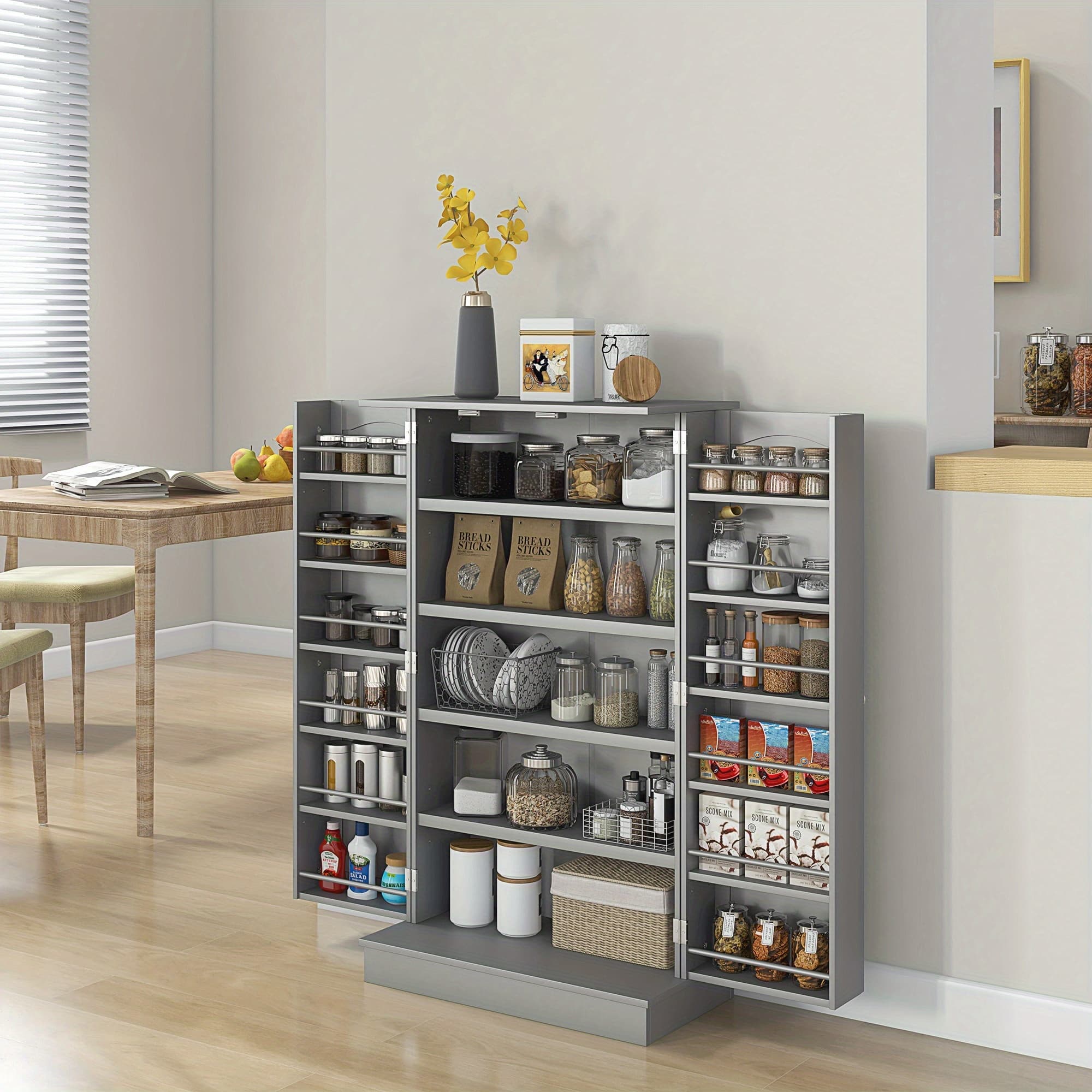 TEMU Homcom 41" Kitchen Pantry, 2-door Kitchen Storage Cabinet With 12 Spice Racks And Adjustable Shelves, Grey