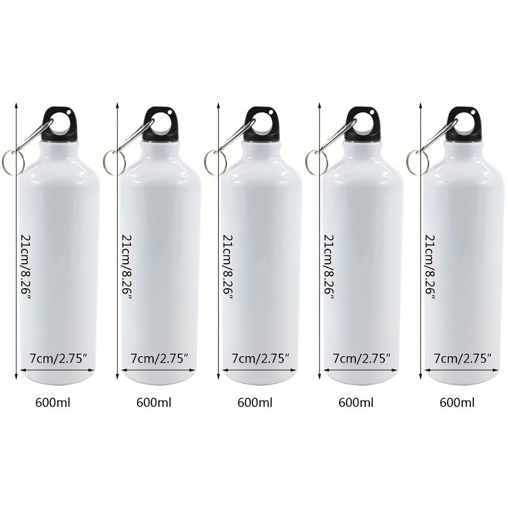 TEMU 5pcs/lot 600ml White Blank Sublimation Water Bottle With Screw Carabiner Hook | Aluminum Alloy Outdoor Sports Bottle