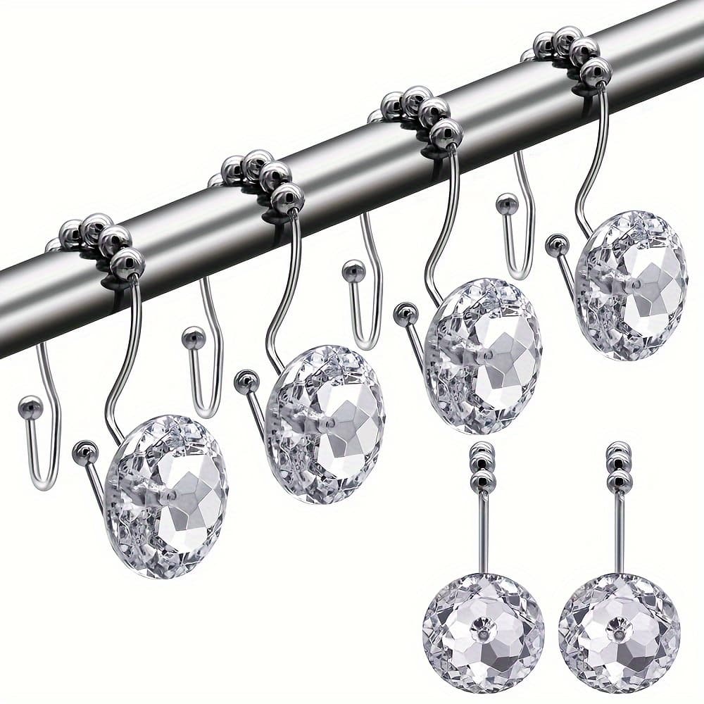 TEMU 12pcs Curtain Hooks, Shower Curtain Hooks, Metal Materials, Acrylic Decorative Metal Curtain Buckles, Waterproof And Rust Proof With Sliding Balls, Easy To Slide, Durable, Classic, Light Luxury,