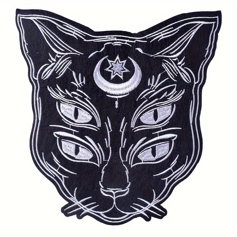 TEMU Black Cat With Star And Moon Embroidered Patch, Iron-on/sew-on Applique For Clothing, Backpacks, Jeans - 9.84x9.25 Inches, Backing Adhesive