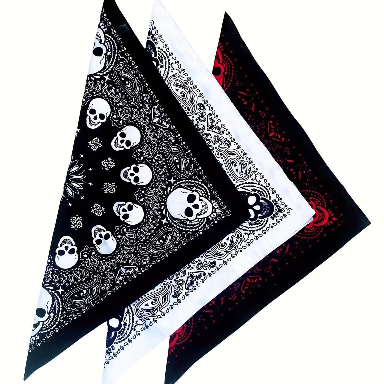 TEMU 3pcs Vintage Skull Floral Scarf, Retro Texture Bandana, Hip Hop Streetwear Unisex Neck Headband Face Cover, Motorcycle Biker Riding Accessories, Fashion Hipster Decor For Daily Outdoor Party