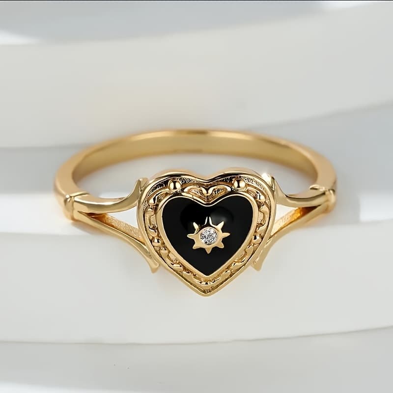 TEMU Boho Style Promise Ring Shining In Black Zirconia Ring Match Daily Outfits Party Accessory
