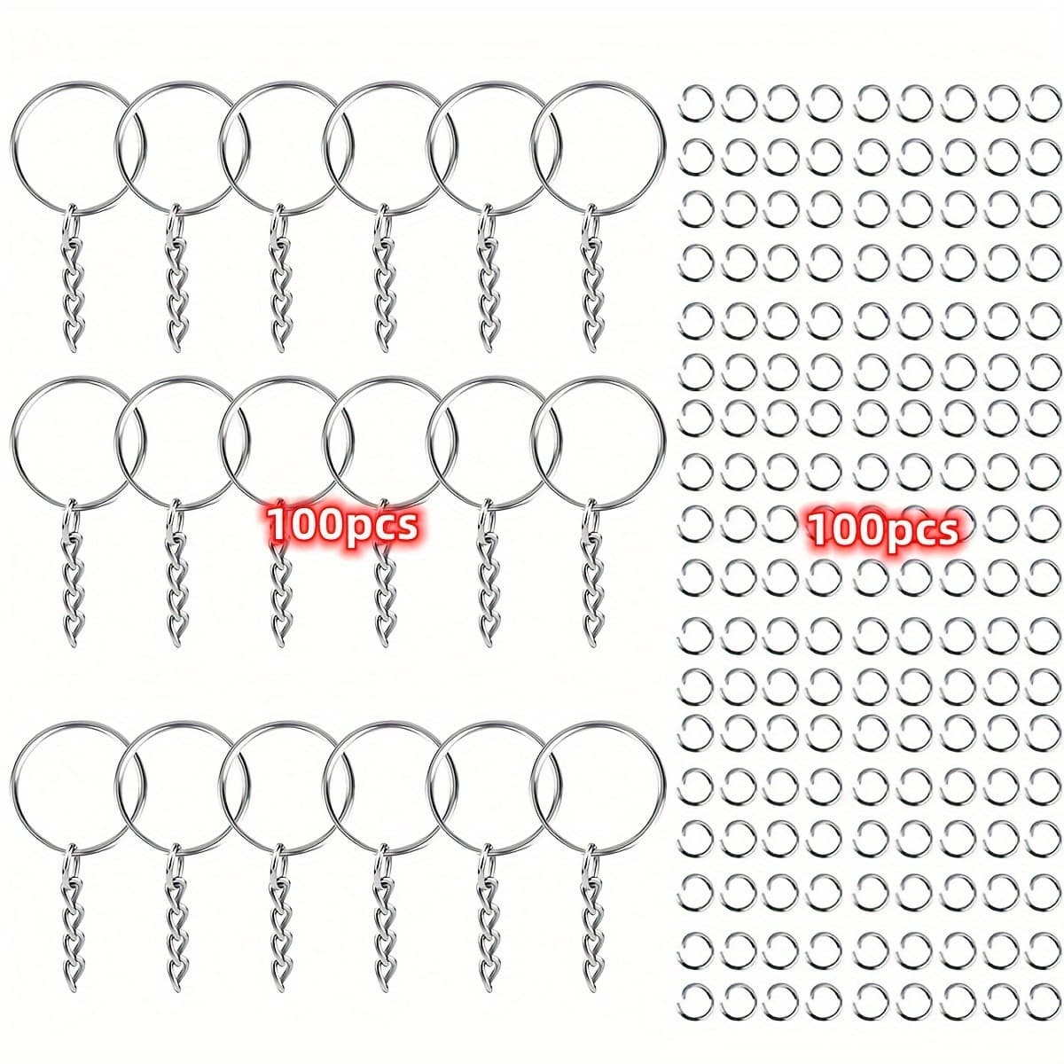 TEMU 200pcs Diy Metal Keychains With Split Ring Link Silvery Golden Color Pendants Holder Rings Diy Key Chains Jewelry Making