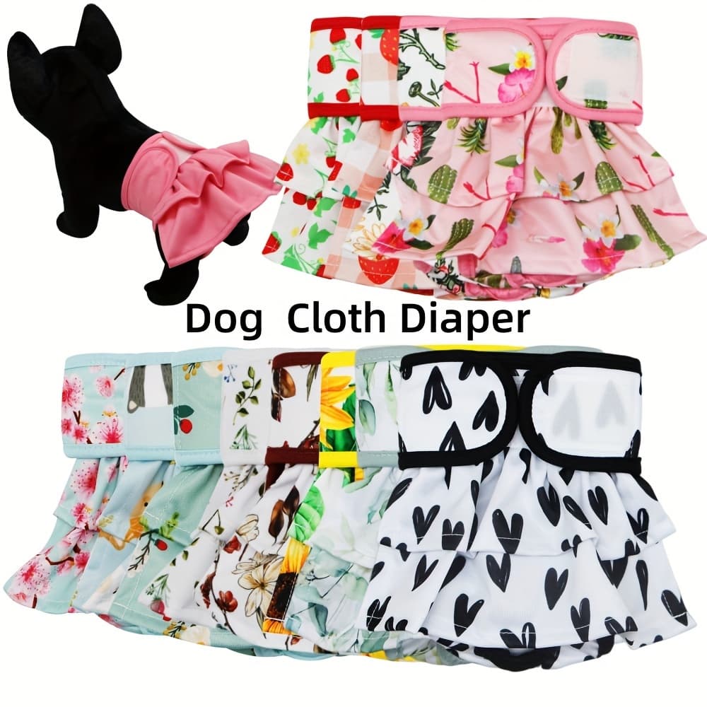 TEMU Asenappy 3pcs Washable Female Dog Diapers - High Absorbency, Reusable Skirt Design With Cute Prints For Small To Medium Breeds, Asenappy