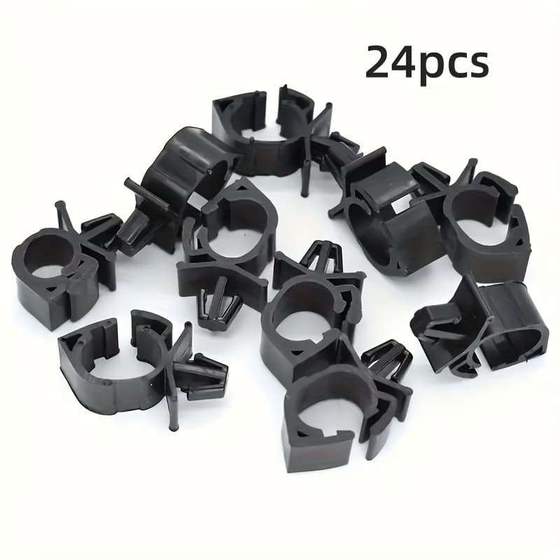 TEMU 24pcs Black Plastic Automotive Wire Harness Fasteners - Secure Fixation Clamps With Cable Tie For Bellows, Tubing And Hose Brackets, Car Fastener Clips