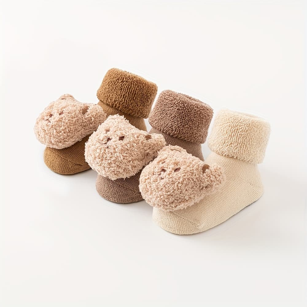 TEMU 3 Pairs Of Winter Cute Bear Doll Thick Fur Socks For Boys And Girls Socks Non-slip Glue Socks For Boys And Girls Socks For Boys And Girls